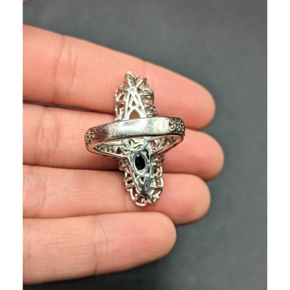 Sterling Silver 925 Multicolor Gemstone Opal Cocktail Statement Ring Size 8 - Picture 9 of 12